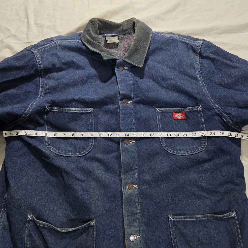 Dickies Distressed Denim Blue Chore Coat Blanket Lined Corduroy Collar Mens XXL - Picture 15 of 16